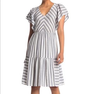 Brand New Caslon Stripe Flounce Hem Woven Dress